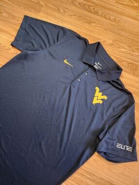 West Virginia Mountaineers Nike Elite Polo Shirt Men XL Blue DRI-FIT Performance